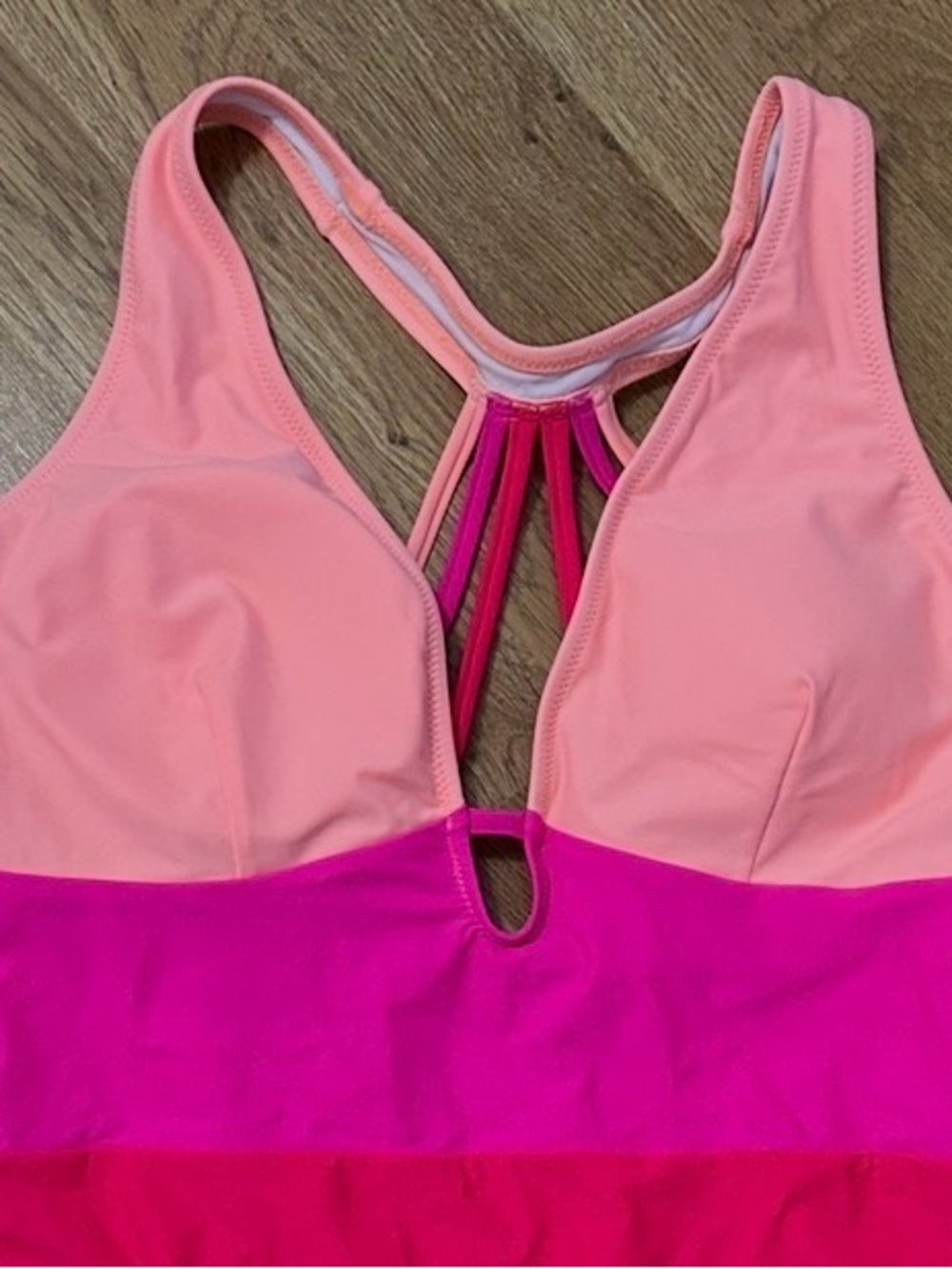 NWT Popvil Color Block Pink Coral One-Piece Swimsuit with Strappy Back SZ Large - Picture 7 of 12